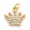 Brass Micro Pave Clear Cubic Zirconia Pendants, Long-Lasting Rack Plated, Crown, Real 18K Gold Plated, 10x11x2mm, Hole: 2mm