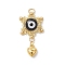 Glass Seed Beaded Eye Pendants, with Real 18K Gold Plated 304 Stainless Steel Open Jump Rings & Brass Beads & Resin Bead & Golden Alloy Heart Charms, Dark Goldenrod, 33.5x16.5x5mm, Hole: 3.5mm