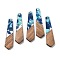 Resin and Walnut Pendants, Trapezoid, Dodger Blue, 48.5x12x2.5mm, Hole: 2mm