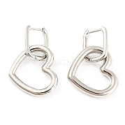 Серьги-кольца с подвесками в форме сердца из латуни EJEW-K245-32P