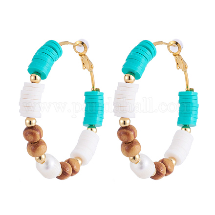 Серьги-кольца Heishi из латуни EJEW-JE04087-04-1