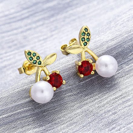 Серьги-гвоздики из вишневой латуни с микропаве из кубических цирконий EJEW-H158-08A-G-1