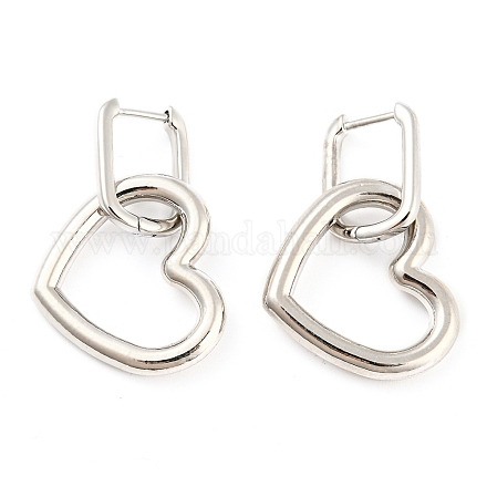 Серьги-кольца с подвесками в форме сердца из латуни EJEW-K245-32P-1