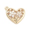 Brass Pave Clear Cubic Zirconia Pendants, Cadmium Free & Nickel Free & Lead Free, Heart with Flower, Long-Lasting Plated, Real 14K Gold Plated, 18.5x19x6mm, Hole: 1.6mm