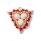 Glass Seed Beads Triangle Pendants, with Glass & Brass Beads & Real 18k Plated Golden 304 Stainless Steel Jump Ring, Red, 26x28x8mm, Hole: 3mm