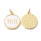 Rack Plating Brass Pendants with Jump Ring, with Enamel, Long-Lasting Plated, Real 18K Gold Plated, Cadmium Free & Lead Free, Flat Round with Number, White, 17.5x15.5x2mm, Hole: 3mm