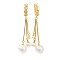 Rack Plating Brass Micro Pave Clear Cubic Zirconia Tassel Hoop Earrings, with ABS Plastic Pearl, Long-Lasting Plated, Lead Free & Cadmium Free, Left and Right, Real 18K Gold Plated, 64mm，1pair/Set