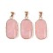 Natural Rose Quartz Pendants, Faceted Rectangle Gems Charms, with with Brass Findings, Golden, 30.5~31.5x14.5~15.5x5.5~6.5mm, Hole: 7x4mm