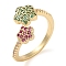 Rack Plating Brass Micro Pave Cubic Zirconia Open Cuff Rings, Cadmium Free & Nickel Free & Lead Free, Flower, Real 18K Gold Plated, Adjustable