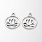 Tibetan Style Filigree Alloy Pendants, Flat Round with Lotus, Cadmium Free & Lead Free, Antique Silver, 24x20x1.5mm, Hole: 2.3mm