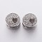 Brass Micro Pave Cubic Zirconia European Beads, Large Hole Beads, Hollow, Flat Round with Heart, Clear, Platinum, 11x8mm, Hole: 4.5mm