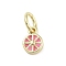 Rack Plating Brass Enamel Charms, with Jump Ring, Long-Lasting Plated, Cadmium Free & Lead Free, Lemon Slices Charm, Real 18K Gold Plated, Pink, 6x4.5x1.5mm, Hole: 3mm
