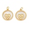 Brass Micro Pave Cubic Zirconia Pendants, Flat Round with Heart & Evil Eye Charms, with Shell and Jump Ring, Cadmium Free & Lead Free, Lasting Plated, Rack Plating, Real 18K Gold Plated, 18.5x16x3.5mm, Hole: 3.5mm