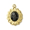 Ion Plating(IP) Real 14K Gold Plated 304 Stainless Steel with Glass Pendant, Oval Flower Charms, Black, 18x13x3.5mm, Hole: 1.6mm