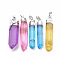 Natural Quartz Crystal Pointed Pendants, with Iron Findings, Plated Platinum, Nuggets, Dyed, Mixed Color, 49~59x7~14x7~13mm, Hole: 4x7mm