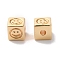 Brass Beads, Cadmium Free & Nickel Free & Lead Free, Cube with Smiling Face Pattern, Real 18K Gold Plated, 4x4x4mm, Hole: 1.2mm