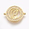Brass Micro Pave Cubic Zirconia Links, Long-Lasting Plated, Flat Round with Virgin Mary, Lead Free & Nickel Free & Cadmium Free, Clear, Real 18K Gold Plated, 22x17x2mm, Hole: 1mm
