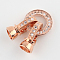 Brass Micro Pave Cubic Zirconia Fold Over Clasps, Rose Gold, 27x11x7mm, Hole: 1mm & 4mm