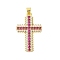 Rack Plating Brass Micro Pave Cubic Zirconia Pendants, Cadmium Free & Lead Free, Long-Lasting Plated, Cross, Real 18K Gold Plated, Red, 32x20x4mm, Hole: 4x3mm