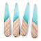 Transparent Resin & White Wood Pendants, Two Tone, Teardrop Charms, Cyan, 44x7.5x3mm, Hole: 1.2mm