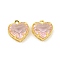 Rack Plating Brass Charms, with Glass, Long-Lasting Plated, Lead Free & Cadmium Free, Heart, Real 18K Gold Plated, Pink, 12x12x5.5mm, Hole: 1.2mm