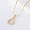 3Pcs European Stainless Steel Pave Imitation Pearl Teardrop Pendant Necklaces for Women, White, Golden, 15.75 inch(40cm)
