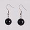 Round 304 Stainless Steel Natural Dyed & Heated Black Agate Dangle Earrings, 35mm, Pin: 0.8mm