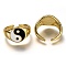Brass Enamel Cuff Rings, Open Rings, Long-Lasting Plated, Flat Round with Gossip/Yin Yang, Real 18K Gold Plated, Black, US Size 6, Inner Diameter: 17mm