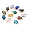 Brass Pave K9 Glass Connector Charms, Faceted Oval Links, Light Gold, Mixed Color, 12x23x6mm, Hole: 2.5mm