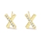 Brass Micro Pave Clear Cubic Zirconia Studs Earring, Letter X, Real 18K Gold Plated, 7x5mm