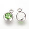 201 Stainless Steel Rhinestone Charms, Flat Round, Peridot, 8.5x6x3mm, Hole: 1.5mm