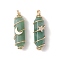 Natural Green Aventurine Copper Wire Wrapped Pointed Pendants, Faceted Bullet Charms with Light Gold Tone Star & Moon Brass Beads, 36~37.5x10~10.5x11~12mm, Hole: 3.5~4mm, 2pcs/set