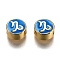 Brass Beads, with Enamel, Flat Round with Constellation, Real 18K Gold Plated, Blue, Capricorn, 10x5mm, Hole: 4.5x2.5mm