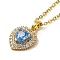 Brass Rhinestone and Glass Pendant Necklaes, Stainless Steel Necklaces, Heart, Golden, 15.98 inch(40.6cm)