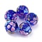 Round Lampwork Beads, Plum Flower Petal Pattern, with Hole, Midnight Blue, 12mm, Hole: 1.8mm