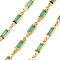 Brass Glass Rectangle Link Chains, with Spool, Long-Lasting Plated, Soldered, Lead Free & Cadmium Free, Rack Plating, Real 18K Gold Plated, Light Sea Green, 14.5x4x2mm