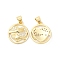 Brass Micro Pave Clear Cubic Zirconia Pendants, Cadmium Free & Lead Free, Flat Round with Heart Charms, Real 16K Gold Plated, 18.5x16x2.5mm, Hole: 4x3.5mm