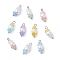 Baking Painted Pearlized Glass Imitation Pearl Pendants, Flower Charms, with Acrylic Beads & Brass Loop, Platinum, 15x6mm, Hole: 1.8mm