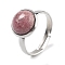 Half Round Natural Rhodonite Finger Rings, 304 Stainless Steel Adjustable Rings for Women, Round: 10mm, US Size 6(16.5mm), 3mm