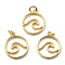 10Pcs Brass Pendants, with Jump Ring, Long-Lasting Plated, Flat Round with Wave Charm, Real 18K Gold Plated, 17.5x15x1.6mm, Hole: 3mm