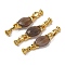 Rack Plating Brass and Grey Agate Flod Over Clasps, Oval, Real 18K Gold Plated, 42mm