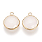Glass Pendants, with Brass Findings, Faceted, Flat Round, Lavender Blush, 9.5x6.5x2.5mm, Hole: 2mm