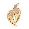 Brass Micro Pave Cubic Zirconia Pendants, Wing, Golden, 22x13x3mm, Hole: 3mm