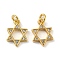 Rack Plating Brass Micro Pave Cubic Zirconia Pendants, with Jump Ring, Cadmium Free & Lead Free, Long-Lasting Plated, Star of David, Real 18K Gold Plated, 12.5x9x2mm, Hole: 2.4mm
