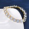 Brass Pave Clear Cubic Zirconia Flat Round Link Chain Bracelets for Women, Lead Free & Cadmium Free, Rack Plating, Real 18K Gold Plated, 7-3/4 inch(19.7cm)