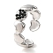 304 Stainless Steel Open Cuff Ring for Women, with Rhinestone, Heart, Stainless Steel Color, Adjustable