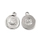 Non-Tarnish 304 Stainless Steel Pendants, Flat Round with Octopus Charm, Stainless Steel Color, 16x13x2mm, Hole: 2mm