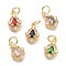 Brass Micro Pave Cubic Zirconia Pendants, with Jump Ring, Teardrop, Real 18K Gold Plated, Mixed Color, 12.5x8.5x3.5mm, Jump Rings: 5x0.8mm, Inner Diameter: 3mm