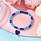 Baking Painted Imitation Jade Glass Round Beaded Charm Bracelets, with Faceted Glass Heart Charms & Brass Rhinestone Spacer Beads, Deep Sky Blue, Inner Diameter: 2-1/8 inch(5.5cm)