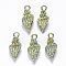 Alloy Enamel Pendants, Spiral Shell Shape, Light Gold, Aquamarine, 19.5x7.5x6.5mm, Hole: 2.5mm